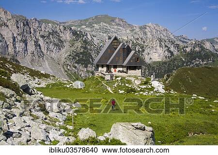 Stock Image - "Rifugio Garelli mountain hut, Alta Valle Pesio e Tanaro Regional Park, Cuneo province, Piedmont, Italy, Europe". Fotosearch