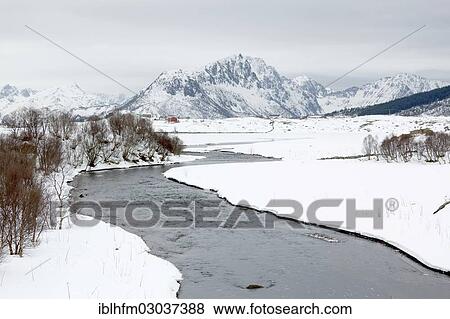 "River in a northern winter landscape, Vestvagoy, Lofoten, Nordland, Northern Norway, Norway, Europe" View Large Photo Image Stock Photo - "River in a northern winter landscape, Vestvagoy, Lofoten, Nordland, Northern Norway, Norway, Europe". Fotosearch