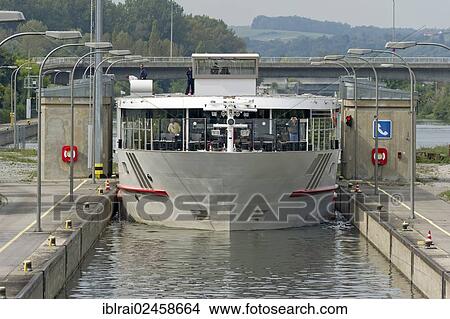 "Riverboat, Viking Prestige, entering a lock, Rhine? ÇôMain? ÇôDanube Canal, Regensburg, Upper Palatinate, Bavaria, Germany, Europe" View Large Photo Image Picture - "Riverboat, Viking Prestige, entering a lock, Rhine? ÇôMain? ÇôDanube Canal, Regensburg, Upper Palatinate, Bavaria, Germany, Europe". Fotosearch