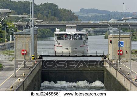 "Riverboat, Viking Prestige, waiting in front of a lock, which is being flooded, Rhine? ÇôMain? ÇôDanube Canal, Regensburg, Upper Palatinate, Bavaria, Germany, Europe" View Large Photo Image Stock Image - "Riverboat, Viking Prestige, waiting in front of a lock, which is being flooded, Rhine? ÇôMain? ÇôDanube Canal, Regensburg, Upper Palatinate, Bavaria, Germany, Europe". Fotosearch