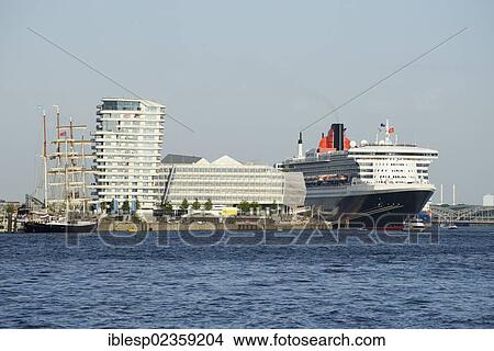 "RMS Queen Mary 2 visiting during Hamburg Cruise Days in the Port of Hamburg, with the Marco Polo Tower and the Unilever headquarters, Hamburg, Hamburg, Germany, Europe" View Large Photo Image Picture - "RMS Queen Mary 2 visiting during Hamburg Cruise Days in the Port of Hamburg, with the Marco Polo Tower and the Unilever headquarters, Hamburg, Hamburg, Germany, Europe". Fotosearch