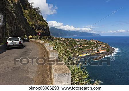 Stock Image - "Road along the coastal cliffs, Vicente, Boaventura, Madeira, Portugal, Europe". Fotosearch