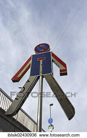 "Road sign art, artwork, at the train station of Biberach, Upper Swabia, Baden-Wuerttemberg, Germany, Europe" View Large Photo Image Stock Photograph - "Road sign art, artwork, at the train station of Biberach, Upper Swabia, Baden-Wuerttemberg, Germany, Europe". Fotosearch