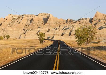 Road through the Badlands, Badlands National Park, South Dakota, USA View Large Photo Image Stock Photo - Road through the Badlands, Badlands National Park, South Dakota, USA. Fotosearch