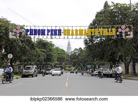 "Road traffic in front of the Wat Phnom Temple in Phnom Penh, Cambodia, Asia" View Large Photo Image Stock Photograph - "Road traffic in front of the Wat Phnom Temple in Phnom Penh, Cambodia, Asia". Fotosearch