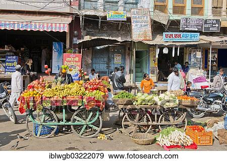 Stock Photo - "Roadside fruit and vegetable carts, Pushkar, Rajasthan, India, Asia". Fotosearch