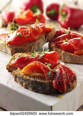 "Roast red peppers on toasted rye bread sandwiches, bruschettas" View Large Photo Image Stock Image - "Roast red peppers on toasted rye bread sandwiches, bruschettas". Fotosearch
