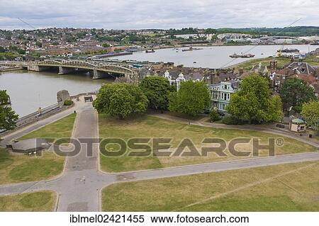 Rochester Bridge over river Medway from Castle Keep, Castle Gardens, Rochester, Kent, England, United Kingdom, Europe View Large Photo Image Stock Photography - Rochester Bridge over river Medway from Castle Keep, Castle Gardens, Rochester, Kent, England, United Kingdom, Europe. Fotosearch