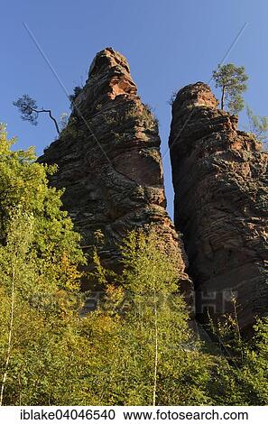 "Rock """"bride"""" and """"groom"""" in the fall, Dahner Felsenland or Dahn Rockland, Dahn, Palatinate Forest, Rhineland-Palatinate, Germany, Europe" View Large Photo Image Stock Image - "Rock """"bride"""" and """"groom"""" in the fall, Dahner Felsenland or Dahn Rockland, Dahn, Palatinate Forest, Rhineland-Palatinate, Germany, Europe". Fotosearch