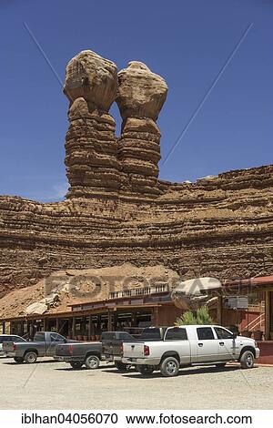 "Rock formation Twin Rocks and cafe, Bluff, Utah, United States, North America" View Large Photo Image Stock Image - "Rock formation Twin Rocks and cafe, Bluff, Utah, United States, North America". Fotosearch