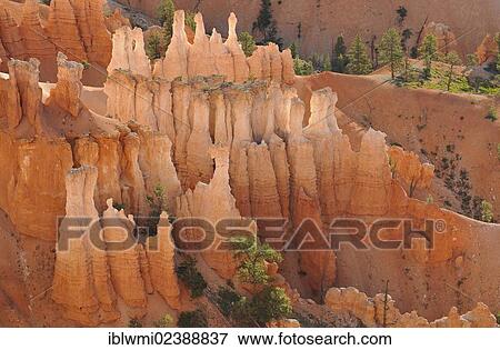 Stock Photo - "Rock formations and hoodoos at sunrise, Queens Garden Trail, Sunset Point, Bryce Canyon National Park, Utah, United States of America, USA". Fotosearch
