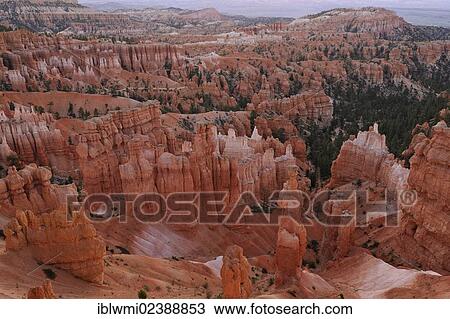 Stock Image - "Rock formations and hoodoos, Thor's Hammer rock formation, Sunset Point, Bryce Canyon National Park, Sunset Point, Utah, United States of America, USA". Fotosearch