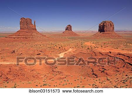 Stock Image - "Rock formations, desert, Monument Valley Navajo Tribal Park, Utah, United States, North America". Fotosearch