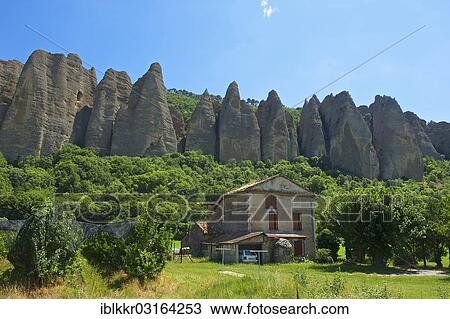 Stock Image - "Rock formations, Durance valley, Les Mees, Departement Alpes-de-Haute-Provence, Region Provence-Alpes-Cote d? ÇÖAzur, France, Europe". Fotosearch