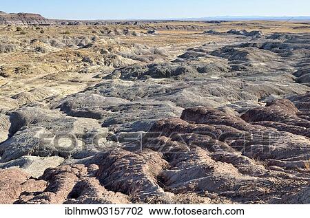 Stock Image - "Rock formations of the Blue Mesa, Petrified Forest National Park, Painted Desert, Arizona, United States, North America". Fotosearch