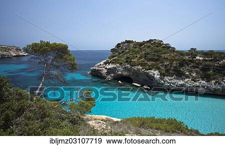 "Rock-lined bay of Cala S'Almunia, Santanyi, Mallorca, Majorca, Balearic Islands, Spain, Europe" View Large Photo Image Stock Photo - "Rock-lined bay of Cala S'Almunia, Santanyi, Mallorca, Majorca, Balearic Islands, Spain, Europe". Fotosearch