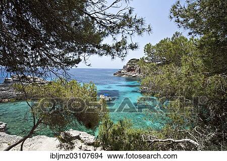 Picture - "Rock-lined bay of Calo des Moro, Santanyi, Mallorca, Majorca, Balearic Islands, Spain, Europe". Fotosearch