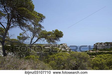 Stock Image - "Rock-lined bay of Calo des Moro, Santanyi, Mallorca, Majorca, Balearic Islands, Spain, Europe". Fotosearch