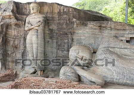 "Rock reliefs, a standing and a reclining Buddha, Gal Vihara Temple, Polonnaruwa, Sri Lanka, Asia" View Large Photo Image Stock Photo - "Rock reliefs, a standing and a reclining Buddha, Gal Vihara Temple, Polonnaruwa, Sri Lanka, Asia". Fotosearch