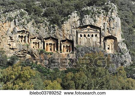 "Rock tombs of the ancient city of Kaunos near Dalyan, Mugla Province, Turkey, Asia" View Large Photo Image Stock Image - "Rock tombs of the ancient city of Kaunos near Dalyan, Mugla Province, Turkey, Asia". Fotosearch