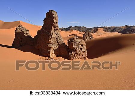 "Rock towers in the sand dunes of Tin Merzouga, Tadrart region, Tassili n'Ajjer National Park, Unesco World Heritage Site, Algeria, Sahara, North Africa, Africa" View Large Photo Image Picture - "Rock towers in the sand dunes of Tin Merzouga, Tadrart region, Tassili n'Ajjer National Park, Unesco World Heritage Site, Algeria, Sahara, North Africa, Africa". Fotosearch