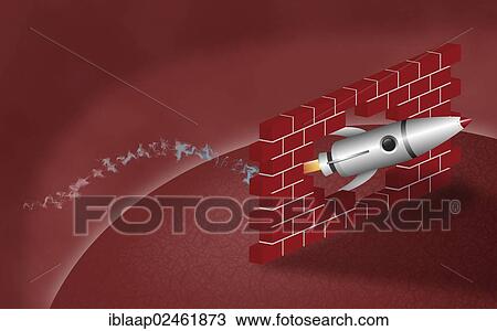 "Rocket breaking through a wall, illustration" View Large Photo Image Stock Image - "Rocket breaking through a wall, illustration". Fotosearch