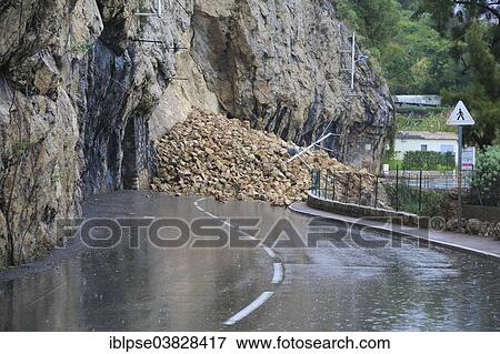 "Rockfall after heavy rains on the road between Monaco and Roquebrune Cap Martin, Provence-Alpes-Cote d'Azur Region, Departement Alpes-Maritimes, France, Europe" View Large Photo Image Stock Photo - "Rockfall after heavy rains on the road between Monaco and Roquebrune Cap Martin, Provence-Alpes-Cote d'Azur Region, Departement Alpes-Maritimes, France, Europe". Fotosearch