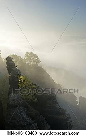 "Rocks and trees on the Schrammsteine? Çï? Çïin the morning mist, Elbe Valley at the rear, Saxon Switzerland, Bad Schandau, Saxon Switzerland region, Saxony, Germany, Europe" View Large Photo Image Stock Image - "Rocks and trees on the Schrammsteine? Çï? Çïin the morning mist, Elbe Valley at the rear, Saxon Switzerland, Bad Schandau, Saxon Switzerland region, Saxony, Germany, Europe". Fotosearch