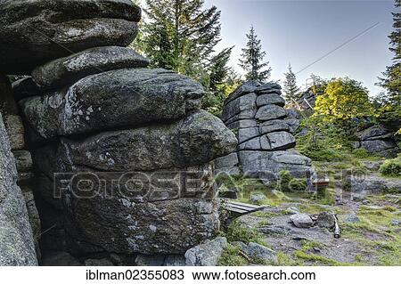 Stock Image - "Rocks at the summit of Baerenstein Mountain, Bohemian Forest or? èumava, municipality of Ulrichsberg, Muehlviertel region, Upper Austria, Austria, Europe". Fotosearch