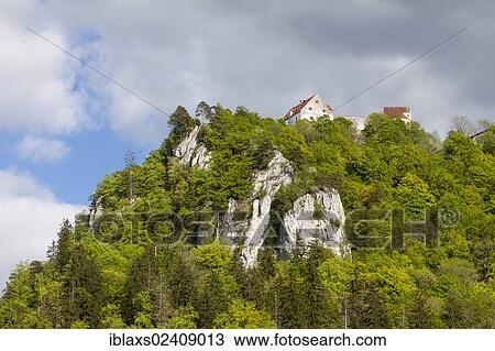 Stock Image - "Rocks in the Danube Valley and Burg Wildenstein Castle, Baden-Wuerttemberg, Germany, Europe". Fotosearch