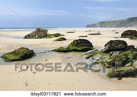 "Rocks on the beach at low tide, Watergate Bay, Cornwall, England, United Kingdom, Europe" View Large Photo Image Stock Image - "Rocks on the beach at low tide, Watergate Bay, Cornwall, England, United Kingdom, Europe". Fotosearch