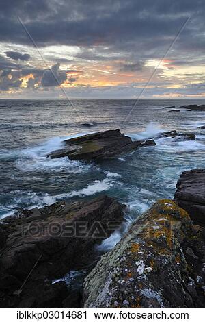 "Rocks on the coast of the Atlantic Ocean in the evening, Northern Highlands, Highlands, Sutherland County, Highland, Scotland, United Kingdom, Europe" View Large Photo Image Stock Image - "Rocks on the coast of the Atlantic Ocean in the evening, Northern Highlands, Highlands, Sutherland County, Highland, Scotland, United Kingdom, Europe". Fotosearch