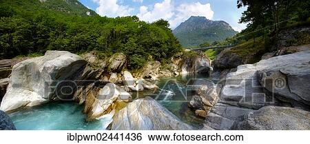 Stock Photograph - "Rocky alpine foothills stream in the remote valley of Val Verzasca, near Lavertezzo, Ticino, Switzerland, Europe". Fotosearch