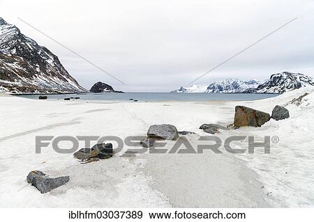 "Rocky bay in a wintery fjord landscape, Vestvagoy, Lofoten, Nordland, Northern Norway, Norway, Europe" View Large Photo Image Stock Photo - "Rocky bay in a wintery fjord landscape, Vestvagoy, Lofoten, Nordland, Northern Norway, Norway, Europe". Fotosearch