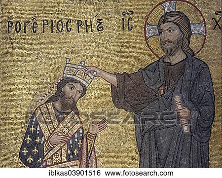 "Roger II being crowned by Christ, Byzantine mosaic, La Martorana Church from the Norman period, Palermo, Sicily, Italy, Europe" View Large Photo Image Stock Photograph - "Roger II being crowned by Christ, Byzantine mosaic, La Martorana Church from the Norman period, Palermo, Sicily, Italy, Europe". Fotosearch