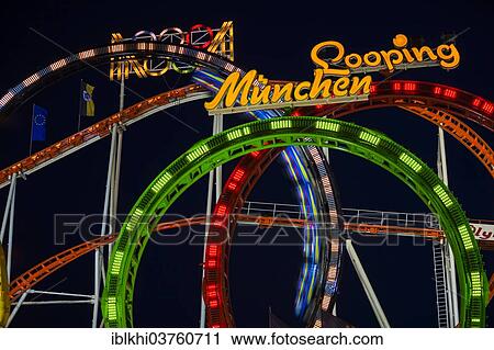 "Roller coaster """"Looping"""" at night, Oktoberfest, Munich, Upper Bavaria, Bavaria, Germany, Europe" View Large Photo Image Stock Image - "Roller coaster """"Looping"""" at night, Oktoberfest, Munich, Upper Bavaria, Bavaria, Germany, Europe". Fotosearch
