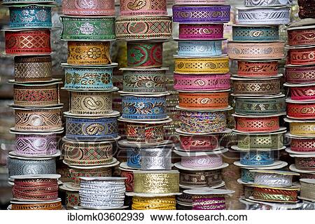 "Rolls with embroidered gift ribbons, Jodhpur, Rajasthan, India, Asia" View Large Photo Image Stock Photo - "Rolls with embroidered gift ribbons, Jodhpur, Rajasthan, India, Asia". Fotosearch