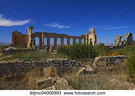 Stock Image - "Roman ruins of Volubilis, UNESCO World Heritage Site, Mulay Idris, Meknes, Morocco, Africa". Fotosearch