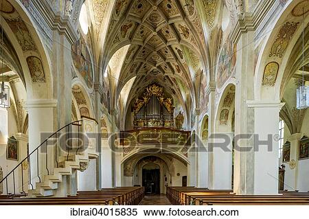 Stock Photography - "Romanesque abbey church of St. Lambert, interior with Renaissance frescoes, Benedictine monastery Seeon, Klostersee, Seebruck, Chiemgau, Upper Bavaria, Bavaria, Germany, Europe". Fotosearch