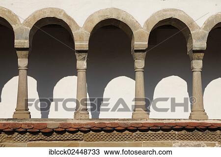 Stock Image - "Romanesque arcade, Benedictine monastery of Comburg, Grosscomburg, Steinbach near Schwaebisch Hall, Baden-Wuerttemberg, Germany, Europe". Fotosearch
