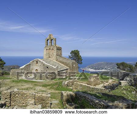 Stock Photo - "Romanesque Church of Santa Helena de Rodes, near El Port de la Selva, Cap de Creus Natural Park, Catalonia region, Spain, Europe". Fotosearch
