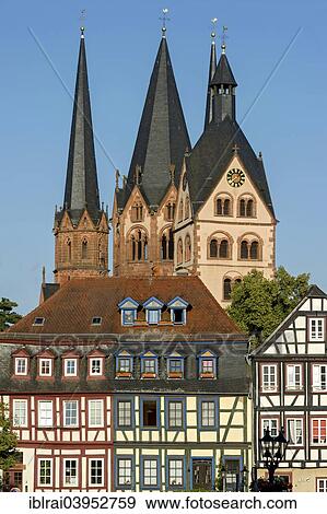 Stock Photo - "Romanesque Marienkirche, St Mary's Church, half-timbered houses, historic centre, Gelnhausen, Hesse, Germany, Europe". Fotosearch