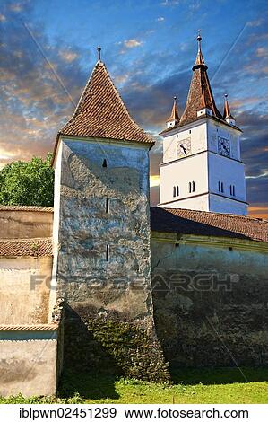 Stock Photo - "Romanesque medieval fortified church of Harman with a 14th century bell tower, UNESCO World Heritage Site, Bra? Öov, Transylvania, Romania, Europe". Fotosearch