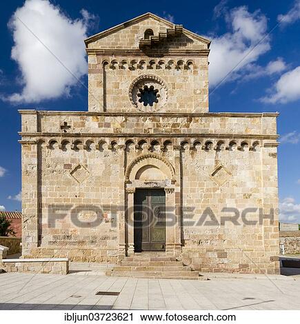 Stock Image - "Romanesque-Pisan Cathedral of Santa Maria di Monserrato, consecrated in 1312, Sulcis, Sardinia, Italy, Europe". Fotosearch