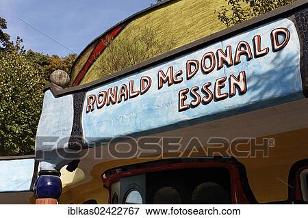 Ronald McDonald lettering on the Hundertwasser House, Grugapark, Essen, Ruhr area, North Rhine-Westphalia, Germany, Europe View Large Photo Image Stock Photo - Ronald McDonald lettering on the Hundertwasser House, Grugapark, Essen, Ruhr area, North Rhine-Westphalia, Germany, Europe. Fotosearch