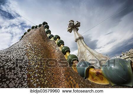 "Roof and chimney, Casa Batllo, designed by architect Antoni Gaudi, Barcelona, Catalonia, Spain, Europe" View Large Photo Image Stock Image - "Roof and chimney, Casa Batllo, designed by architect Antoni Gaudi, Barcelona, Catalonia, Spain, Europe". Fotosearch