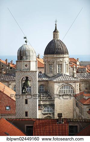 Stock Image - "Roof tops of Dubrovnik with cathedral, Croatia, Europe". Fotosearch