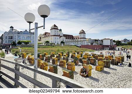 "Roofed wicker beach chairs in front of the Kurhaus spa building, Baltic Sea resort town of Binz, Binz, Rugen, Mecklenburg-Western Pomerania, Germany, Europe" View Large Photo Image Picture - "Roofed wicker beach chairs in front of the Kurhaus spa building, Baltic Sea resort town of Binz, Binz, Rugen, Mecklenburg-Western Pomerania, Germany, Europe". Fotosearch