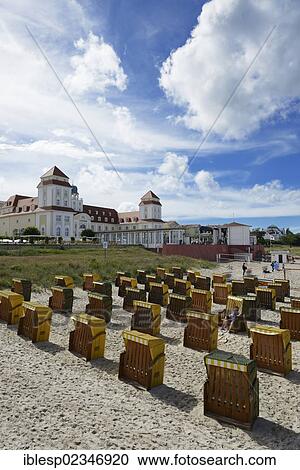 "Roofed wicker beach chairs on the beach in front of the Kurhaus spa building, Binz, Mecklenburg-Western Pomerania, Germany, Europe" View Large Photo Image Stock Image - "Roofed wicker beach chairs on the beach in front of the Kurhaus spa building, Binz, Mecklenburg-Western Pomerania, Germany, Europe". Fotosearch