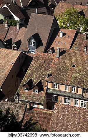 Stock Photo - "Roofs of buildings in the historic centre, Laufenburg, Baden-Wurttemberg, Germany, Europe". Fotosearch